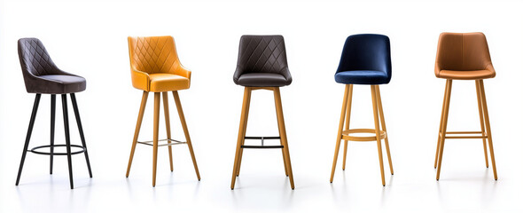 Stylish set of bar stools in various colors and materials, featuring modern designs and comfortable seating. Perfect for contemporary kitchens or dining areas