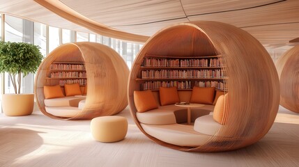 Contemporary office spaces with innovative rotating bookshelf designs