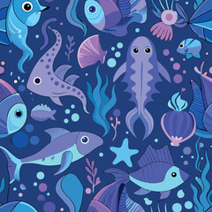 Underwater Fantasy Seamless Vector Pattern
