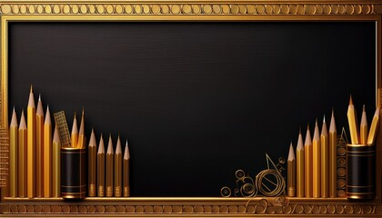 border frame of pencils and rulers background with copy space, educational background