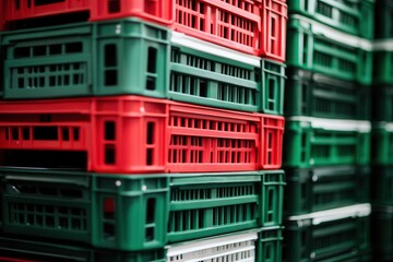 Stacked red and green crates