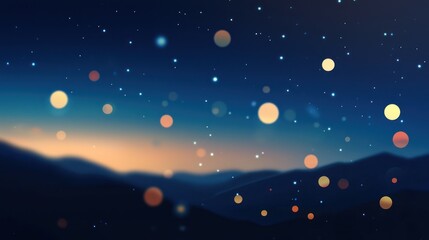 Fototapeta premium Dreamy Bokeh Lights Over Distant Mountains at Twilight Sky