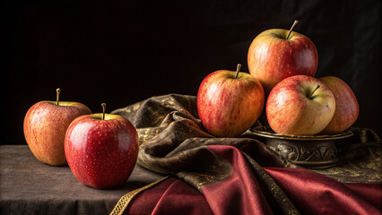 Apples - vintage style composition. Dark background.