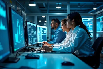 Modern Innovation Center with Experts Developing Advanced Technology | Engineers Working on Robotics and Artificial Intelligence in a High-Tech Lab. 