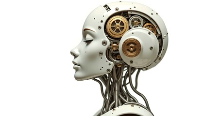 Obraz premium Futuristic Cybernetic Female Android with Mechanical Gears