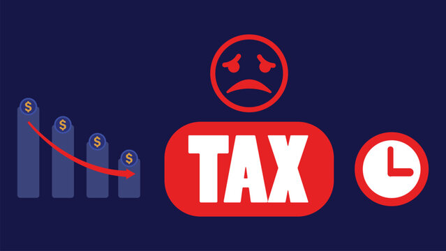 Bad tax time unhappy expression decreasing finance concept modern banner design illustration 