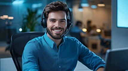 Obraz premium Friendly Employee at Call Center Wearing Professional Attire