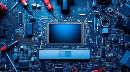 Fototapeta premium IT Worker Carefully Repairing a Broken Laptop Screen with Tools