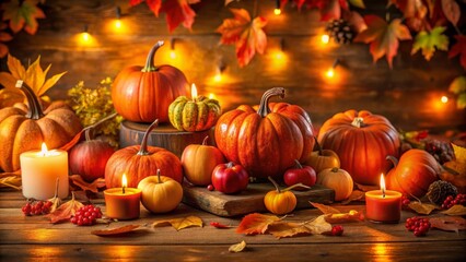 Autumnal Harvest Gathering Illuminated Pumpkins, Candles, and Fall Foliage Create a Warm and Inviting Seasonal Display