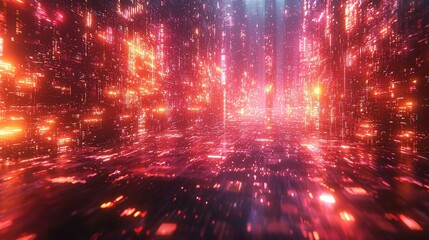 Glowing Cityscape, Digital Neon Lights, Futuristic