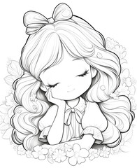 Fototapeta premium Coloring page for kids, girl character, close-up.