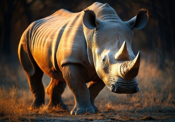 Fototapeta premium Majestic rhinoceros walking on Savannah.