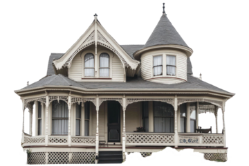 Victorian Style House With Detailed Wood Trim And Turret On Transparent Background