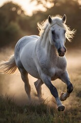 Fototapeta premium Majestic White Horse Galloping at Sunset – Power and Freedom