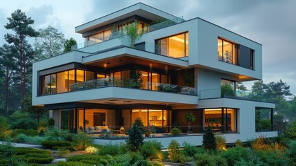 A modern luxurious multi story residence with contemporary architectural design