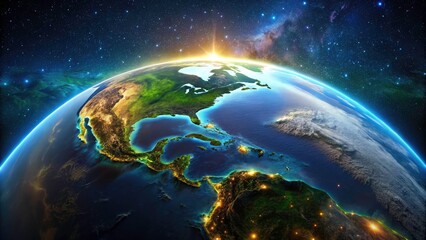 Earth Space Long Exposure American Continents Vivid Colors Night Lights Planet Photography