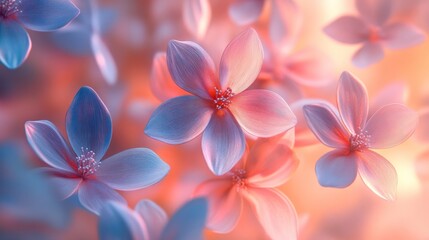 Fototapeta premium Abstract 3D floral shapes floating in a gradient light environment 