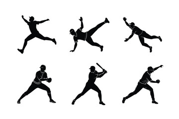 Set of Baseball player pose vector illustration.