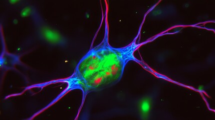 Highly Detailed Microscopic View of Neural Network Brain Cells with Glowing Synapses. Abstract Representation of Biological Neurons, Artificial Intelligence, and Neuroscience Concepts