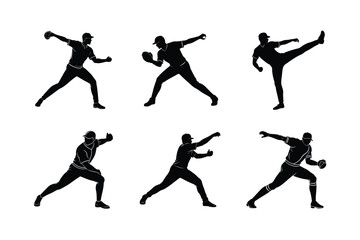 Set of Baseball player pose vector illustration.