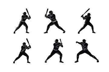 Set of Baseball player pose vector illustration.