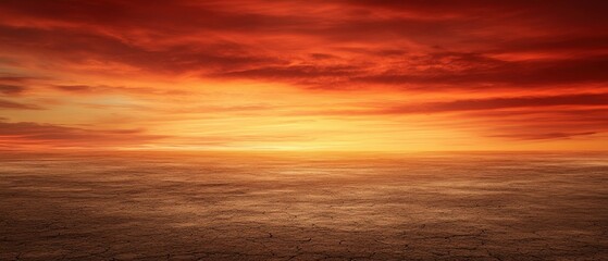 Obraz premium Vibrant Sunset Over Cracked Earth in a Vast Desert Landscape, Showcasing Nature's Beauty and Warmth at Dusk