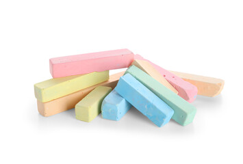 Colorful chalks on white background