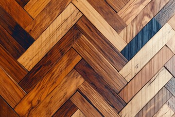 Rustic Wood Texture: Close-up of a beautifully crafted herringbone wooden floor, with a spectrum of natural wood grains, tones, and textures, conveying warmth and timeless design.