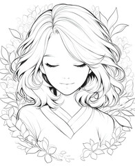 Fototapeta premium Coloring page for kids, girl character, close-up.