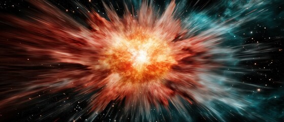 Fototapeta premium Explosive Cosmic Event Showcasing Vibrant Bursts of Red and Blue Colors Against a Backdrop of Stars in Deep Space