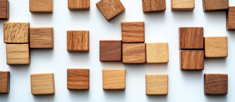 Wooden Scrabble Tiles on White Background with Banner and Copy Space Minimalist Stock Photo in High Resolution Top View