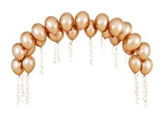 Elegant balloon arch decoration for special events and celebrations in a warm gold color scheme, cut out