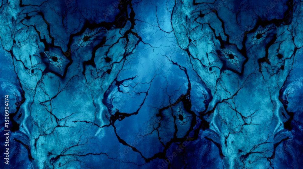Poster intricate blue abstract design with flowing patterns and contrasting textures. generative ai