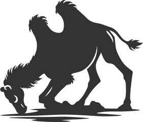 Camel rubbing its head on the ground animal vector silhouette