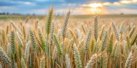 Fototapeta premium Golden Wheat Field at Sunset A Serene Landscape of Ripe Grain Ready for Harvest