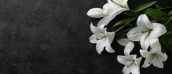 Close-up bunch white lilies black background are full A banner