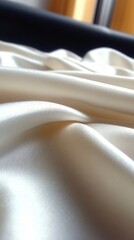 Naklejka premium Luxurious Silk Fabric: A close-up captures the exquisite folds and subtle sheen of cream-colored silk fabric, offering a tactile exploration of texture and elegance.