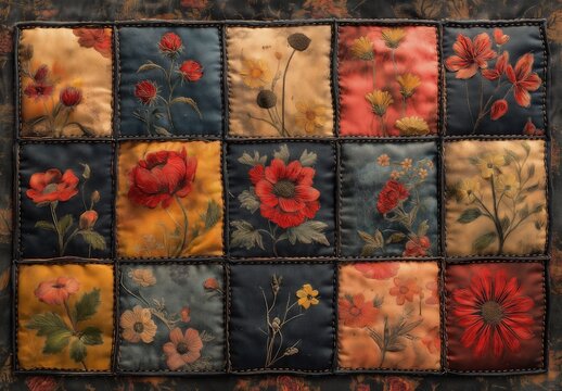 Patchwork pattern with a combination of floral motifs.