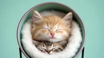 Cute Kittens Sleeping in a Cozy Can Indoor Setting Pet Photography Warm Environment Close-Up View Feline Comfort