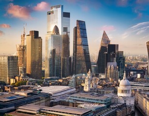 skyline of london city with willis towers watson and lloyds of london