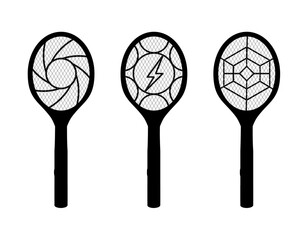 Set of three different electric mosquito racket silhouettes