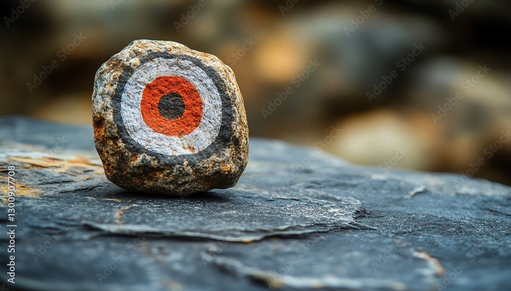 Poster a rock with a target painted on it, emphasizing operational goals and business milestones, clear lin