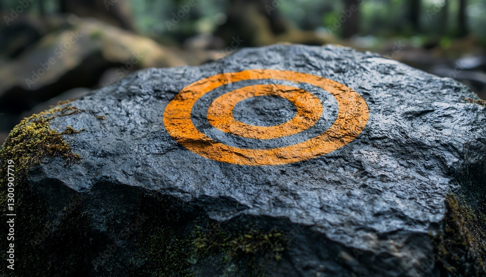 Poster a rock with a target painted on it, emphasizing operational goals and business milestones, clear lin