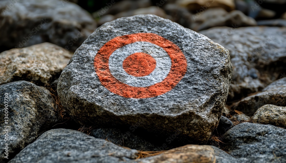 Poster a rock with a target painted on it, emphasizing operational goals and business milestones, clear lin