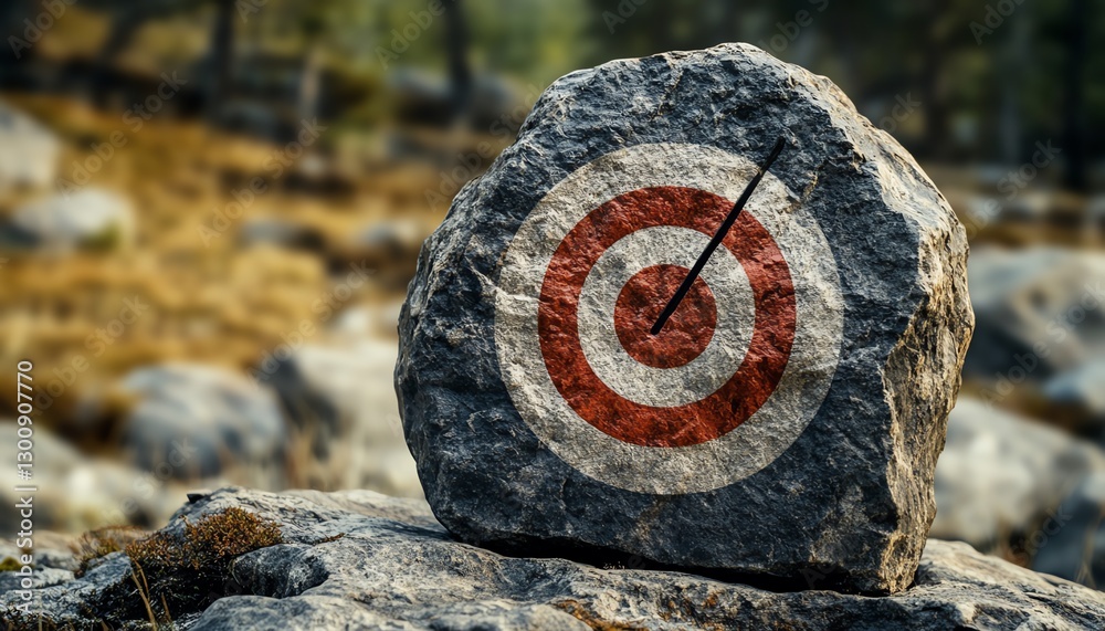 Poster a rugged rock with a bold target painted on it, representing focus on operational goals and business