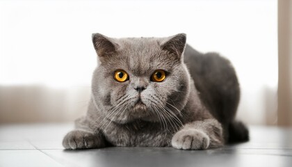angry british shorthair cat looking displeased folding back ears