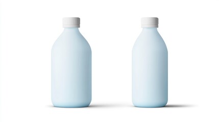 white plastic bottle with a cap, featuring a light blue color gradient and matte texture in the front and back views. 