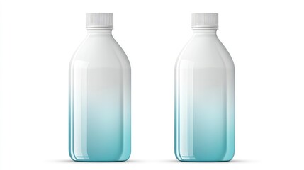 white plastic bottle with a cap, featuring a light blue color gradient and matte texture in the front and back views. 
