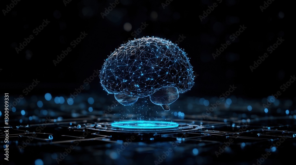 Poster futuristic digital brain visualization representing artificial intelligence and data connections in 