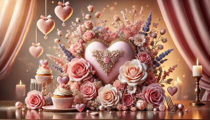 Fototapeta premium A high-quality, elegant and romantic pink concept that blends luxury, sweetness and floral beauty.